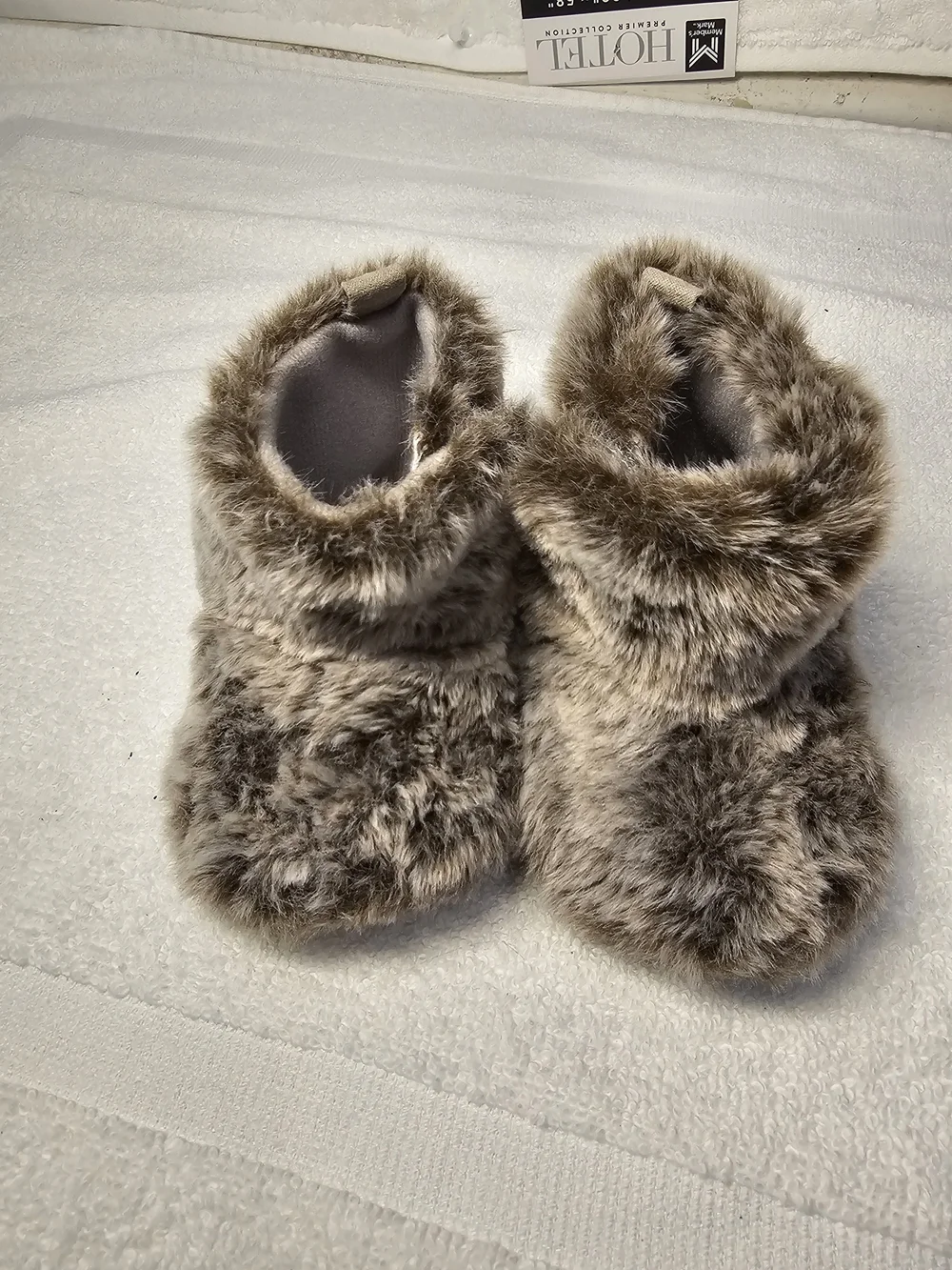 Faux Fur Baby Booties - Taupe Brown Plush Booties